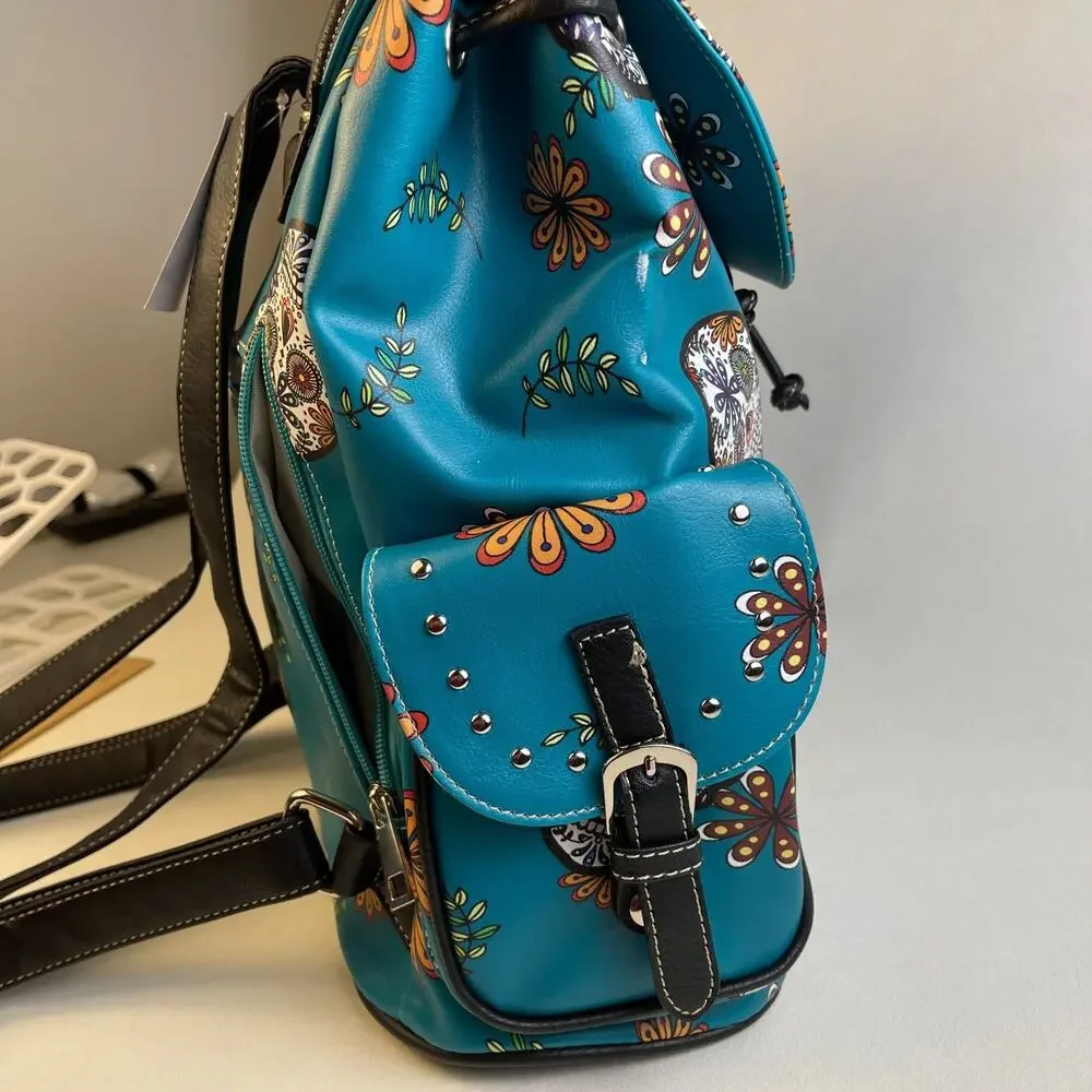 Western Mexicana Skull and Flowers Backpack Turquoise NWT G45SUK-E